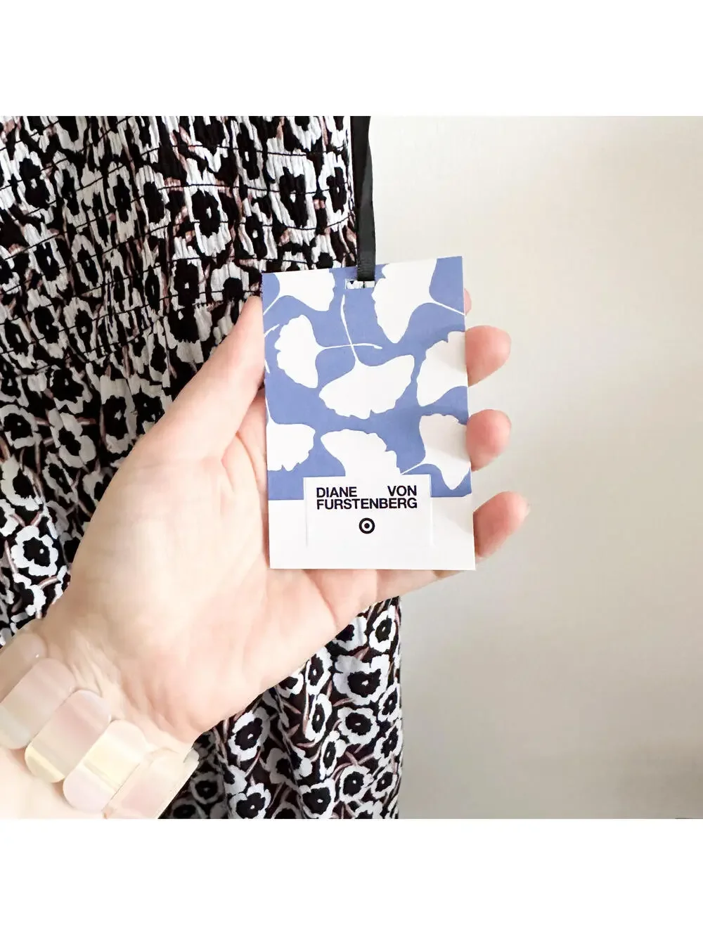 NWT DVF for Target Smocked Tie Strap Neutral Poppy Midi Dress XL‎
